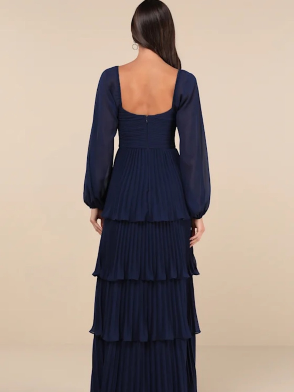 Lulus Impactful Elegance Navy Blue Tiered Balloon Sleeve Maxi Dress - Picture 3 of 12